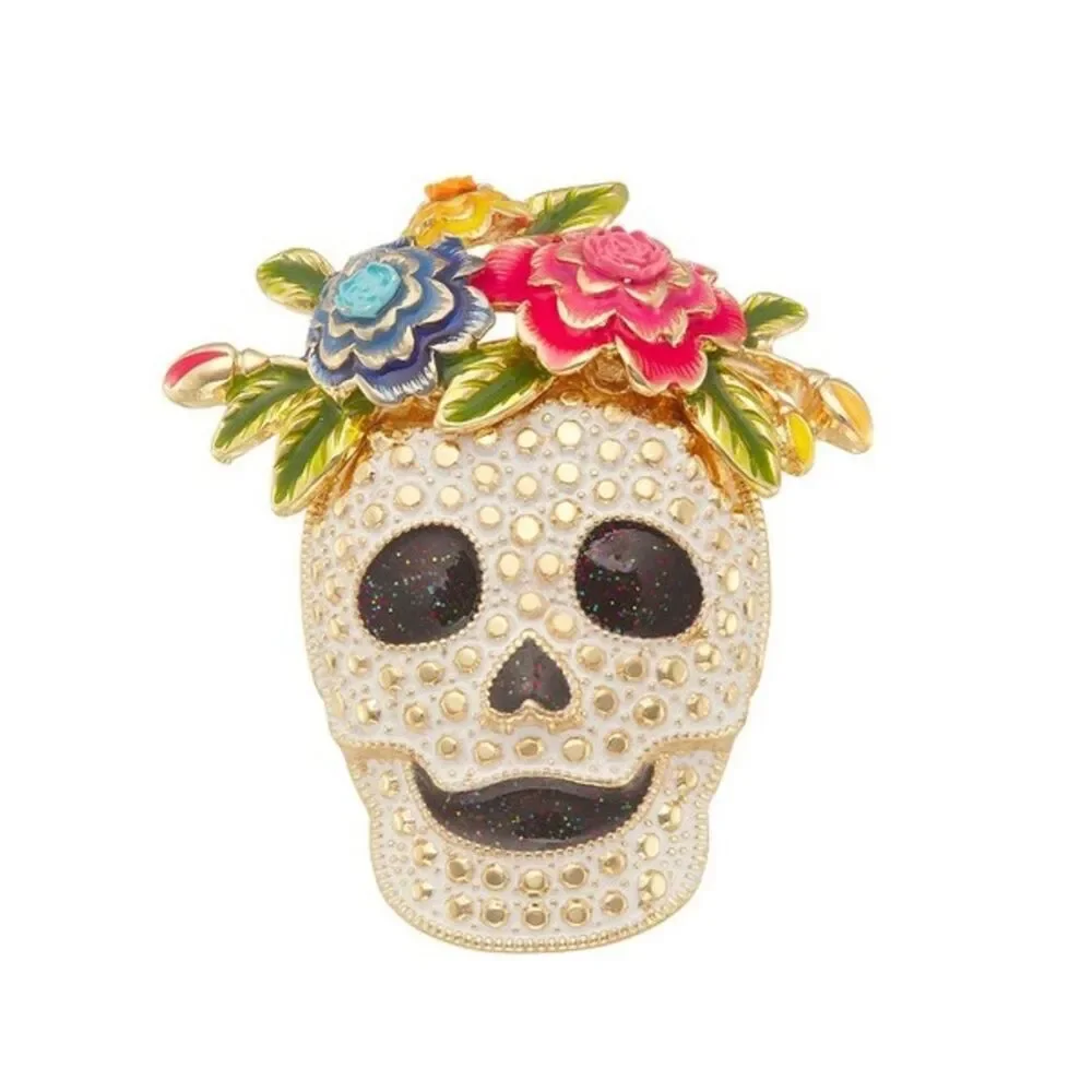 Napier Day of the Dead Floral Sugar Skull Brooch